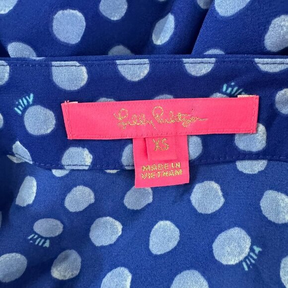 Lilly Pulitzer Langston Top XS Blue Polka Dot‎ Spotted Tie Sleeve TP-2888 - Picture 6 of 6